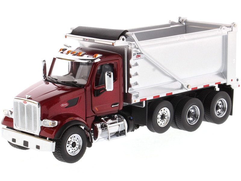 Peterbilt 567 SFFA Tandem Axle with Pusher Axle OX Stampede Dump Truck Red and Chrome 