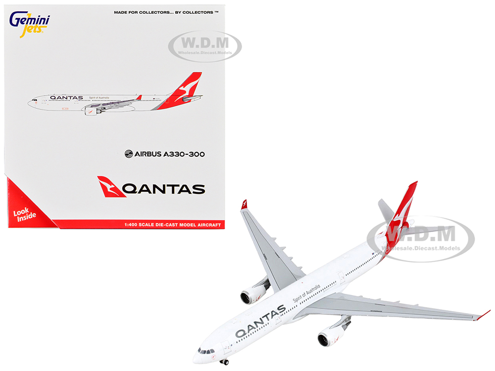 Airbus A330-300 Commercial Aircraft Qantas Airways - Spirit of Australia White with Red Tail 1/400 Diecast Model Airplane by GeminiJets