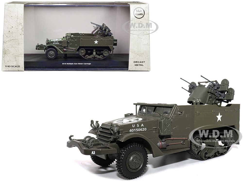 White M16 Multiple Gun Motor Carriage Olive Drab United States Army 1/43 Diecast Model By Militaria Die Cast