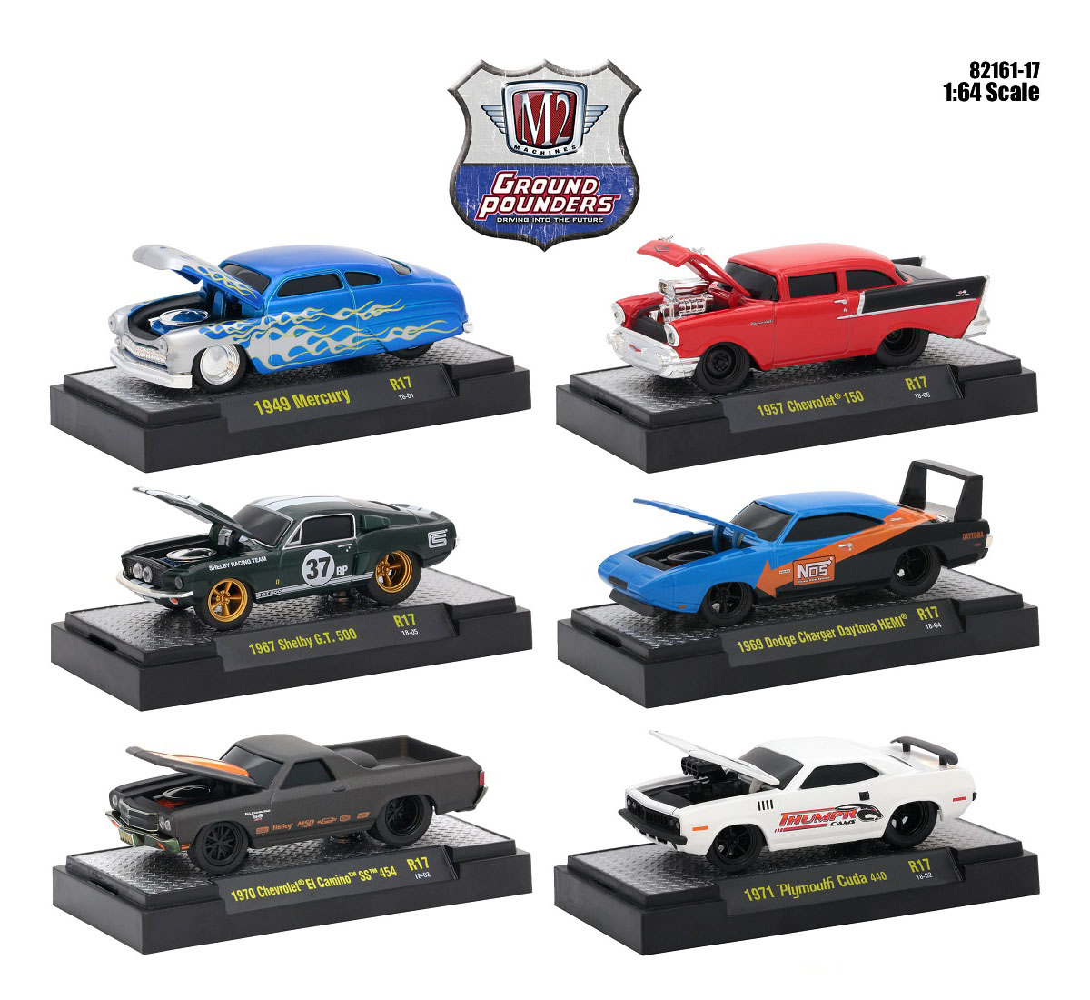 Ground Pounders 6 Cars Set Release 17 In Display Cases 1/64 Diecast Model Cars By M2 Machines