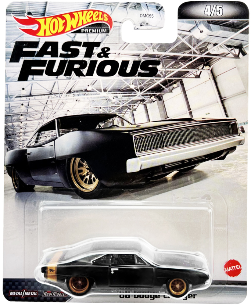 1968 Dodge Charger R/T Matt Black with Gold Tail Stripe "Fast &amp; Furious" Series Diecast Model Car by Hot Wheels