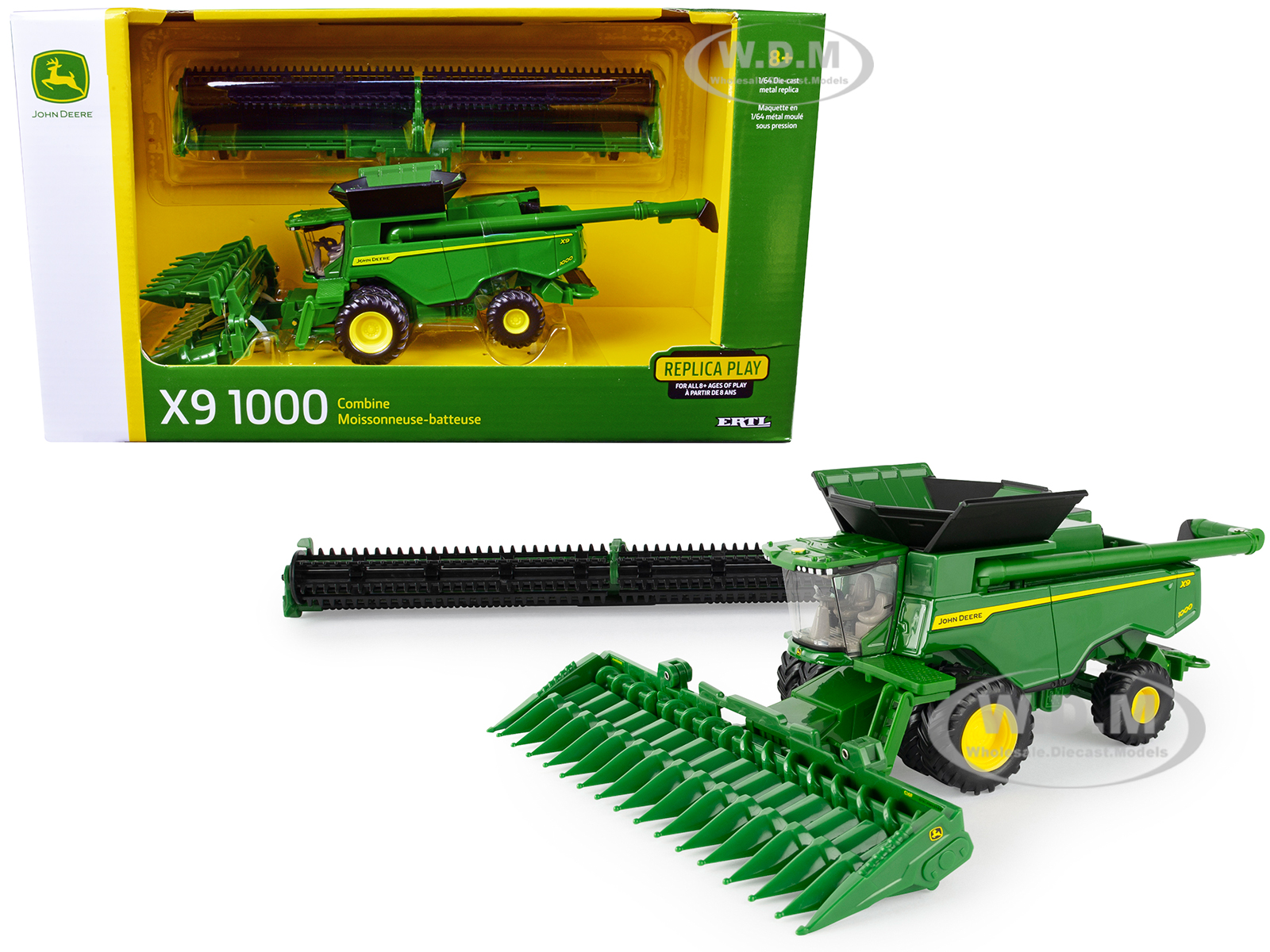 John Deere X9 1000 Combine with 12-Row Corn Head and Draper Grain Head 1/64 Diecast Model by ERTL TOMY