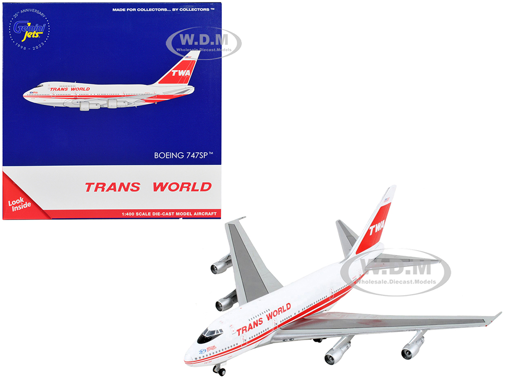 Boeing 747SP Commercial Aircraft Trans World Airlines - Boston Express White with Red Stripes 1/400 Diecast Model Airplane by GeminiJets