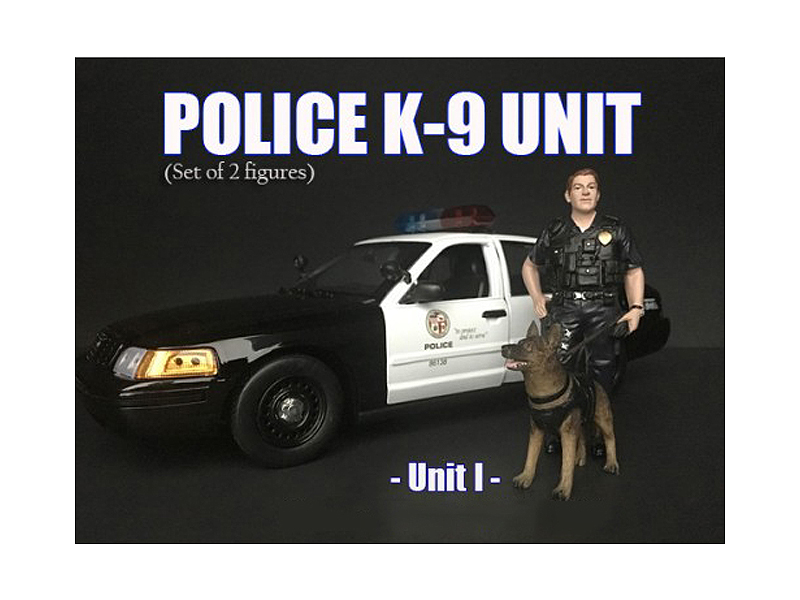 Image of Police Officer Figure with K9 Dog Unit I for 1/18 Scale Models by American Diorama