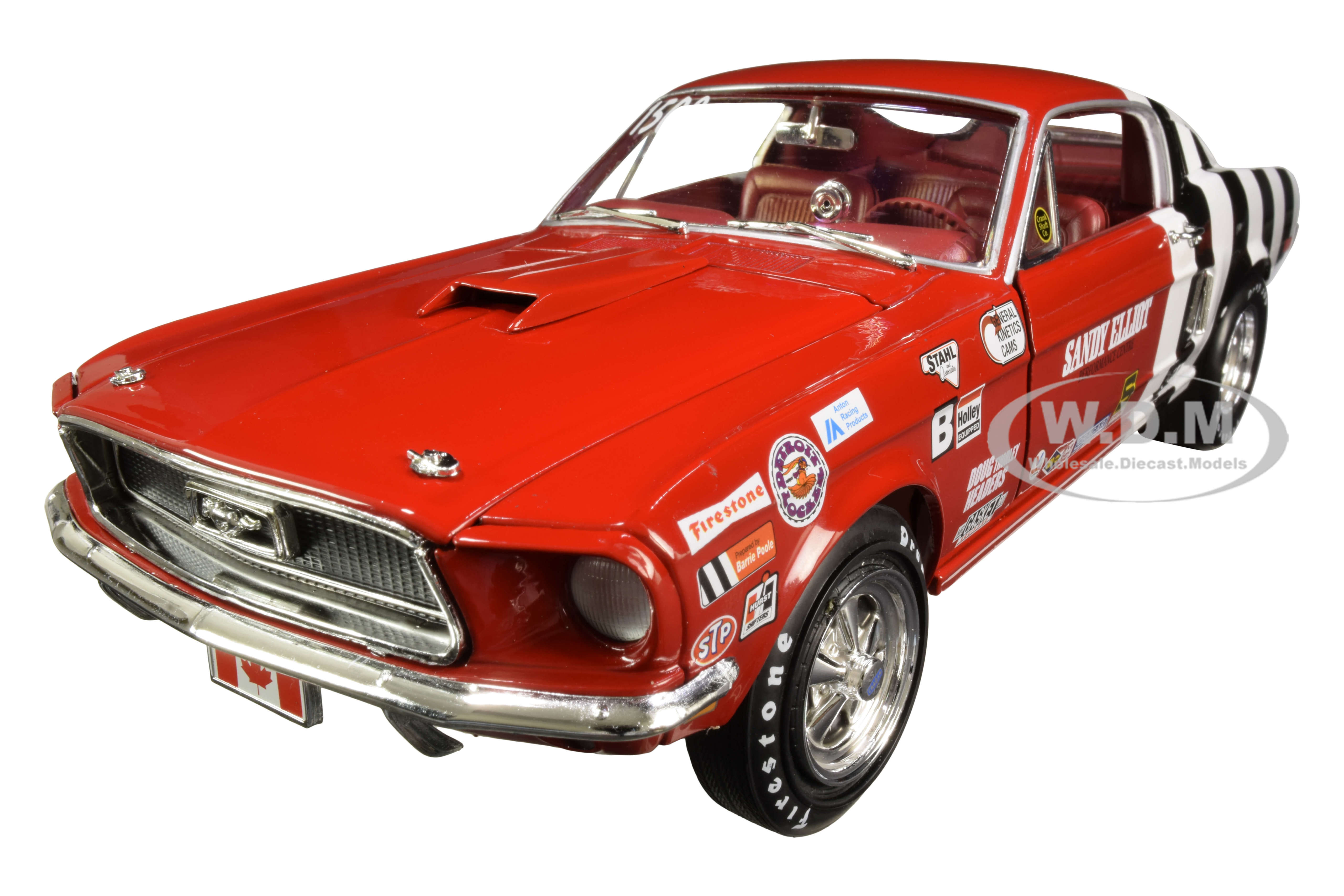 Image of 1968 Ford Mustang Cobra Jet Super Stock "Sandy Elliot Performance Centre" 1/18 Diecast Model Car by Autoworld