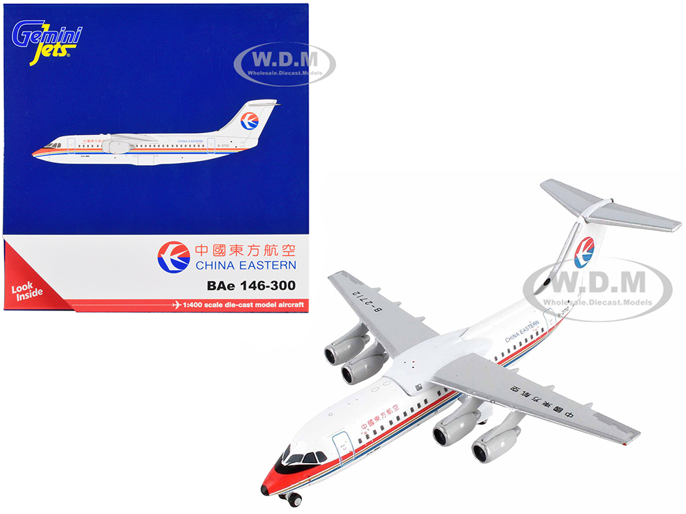 British Aerospace 146-300 Commercial Aircraft China Eastern Airlines White with Red and Blue Stripes 1/400 Diecast Model Airplane by GeminiJets