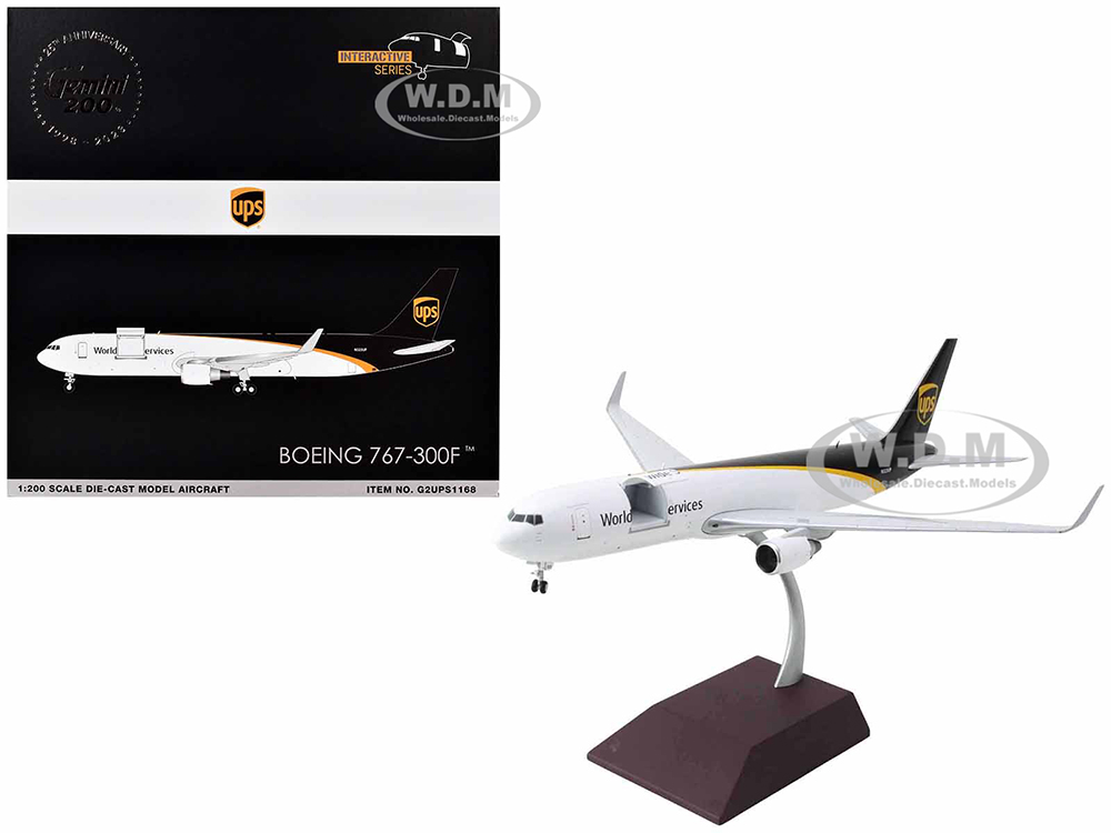 Boeing 767-300F Commercial Aircraft "UPS Worldwide Services" (N323UP) White with Brown Tail "Gemini 200 - Interactive Series" 1/200 Diecast Model Air