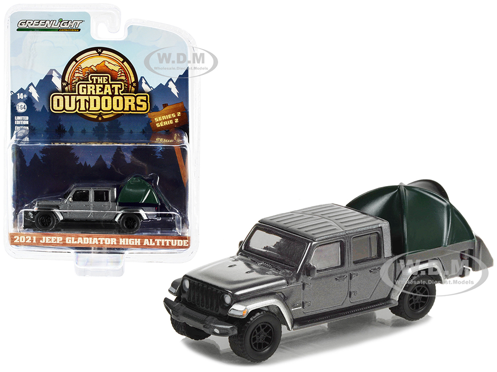 2021 Jeep Gladiator High Altitude Pickup Truck Gray Metallic with Modern Truck Bed Tent "The Great Outdoors" Series 2 1/64 Diecast Model Car by Green