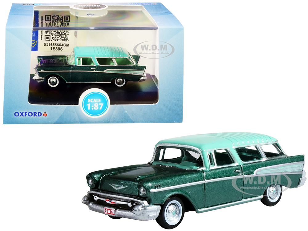 1957 Chevrolet Nomad Highland Green Metallic with Surf Green Top 1/87 (HO) Scale Diecast Model Car by Oxford Diecast