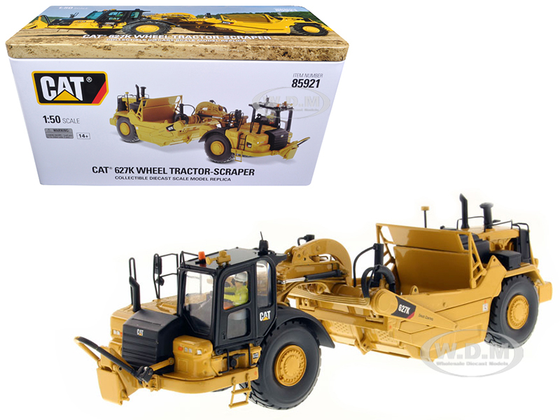 Image of CAT Caterpillar 627K Wheel Tractor Scraper with Operator "High Line Series" 1/50 Diecast Model by Diecast Masters