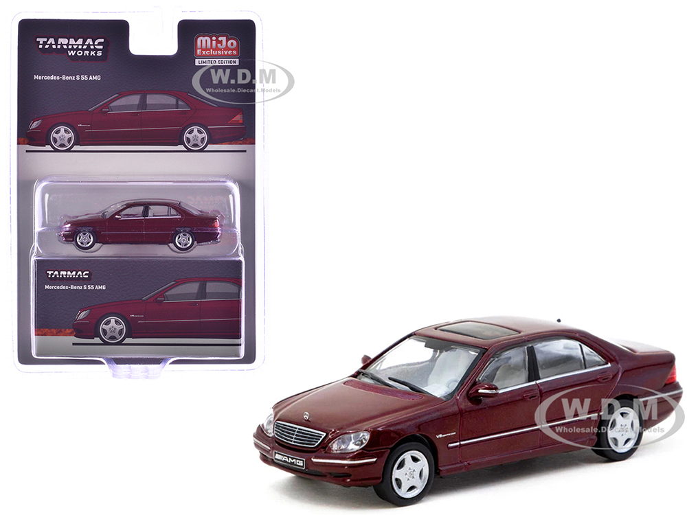Mercedes-Benz S 55 AMG Bordeaux Red Metallic "Global64" Series 1/64 Diecast Model by Tarmac Works