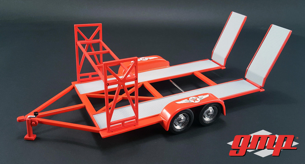 Tandem Car Trailer Texaco With Tire Rack 1/18 Diecast Model By Gmp