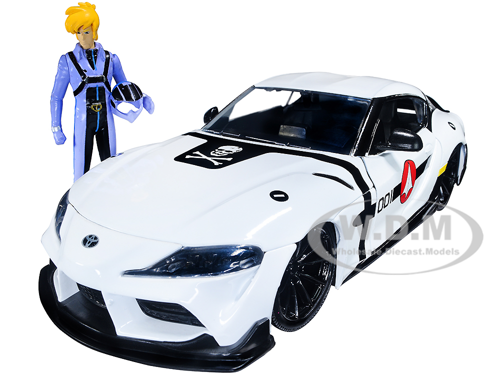 2020 Toyota Supra White and Roy Focker Diecast Figurine Robotech Hollywood Rides Series 1/24 Diecast Model Car by Jada
