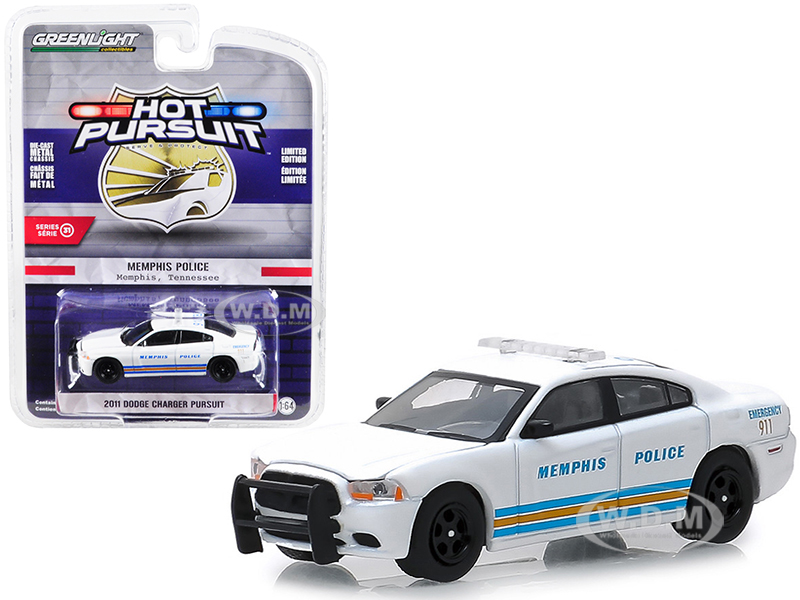 2011 Dodge Charger Pursuit "memphis Tennessee Police" White With Stripes "hot Pursuit" Series 31 1/64 Diecast Model Car By Greenlight