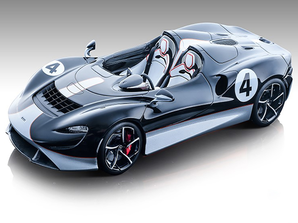 2020 McLaren Elva Convertible #4 Black with Silver Accents Exclusive Collection Series Limited Edition to 79 pieces Worldwide 1/18 Model Car by Tecnomodel