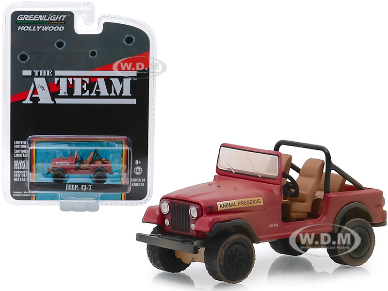 Jeep Cj-7 Red "animal Preserve" "the A-team" (1983-1987) Tv Series "hollywood Series" Release 24 1/64 Diecast Model Car By Greenlight