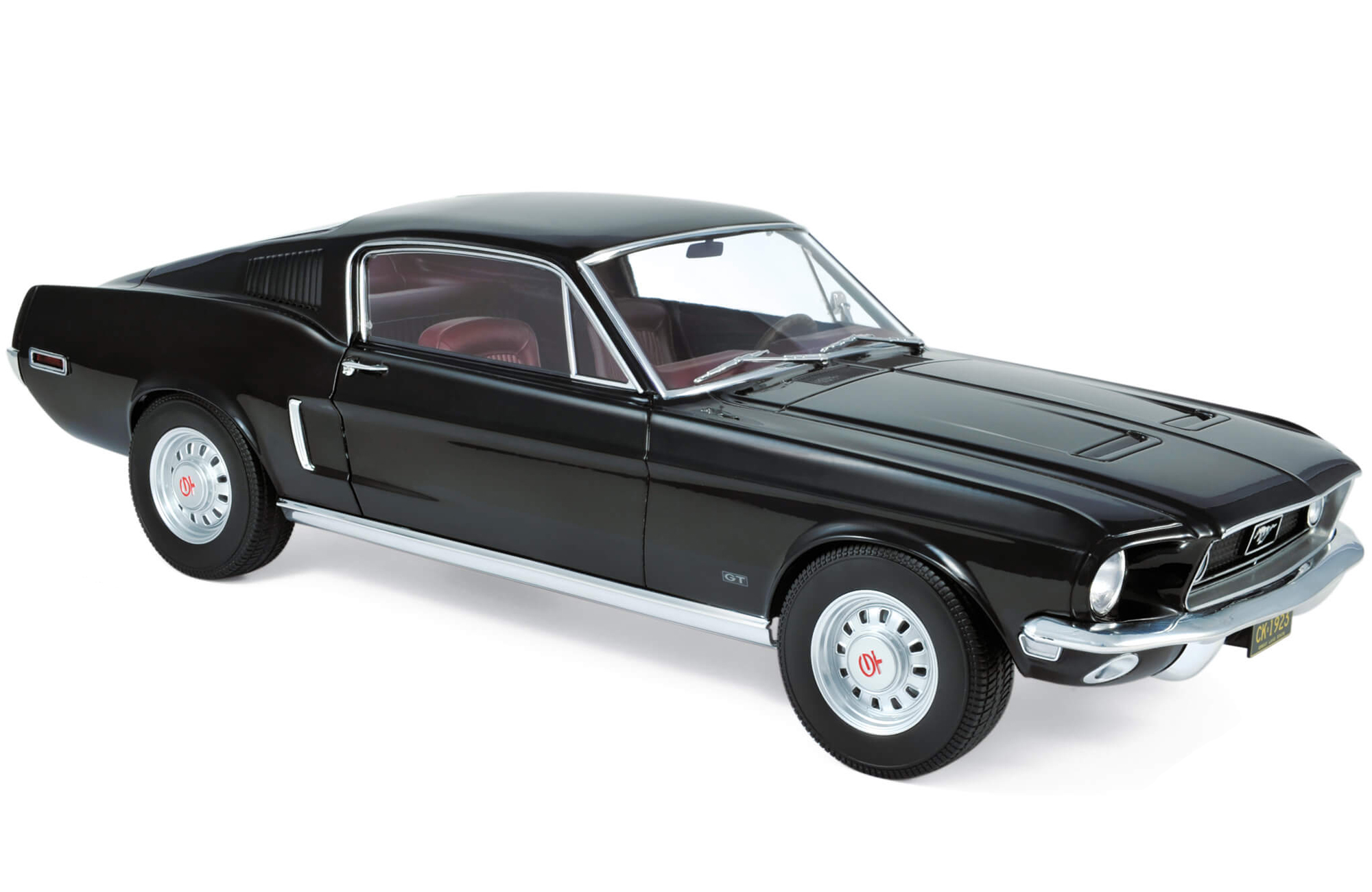1968 Ford Mustang Fastback Black With Burgundy Interior 1/12 Diecast Model Car By Norev