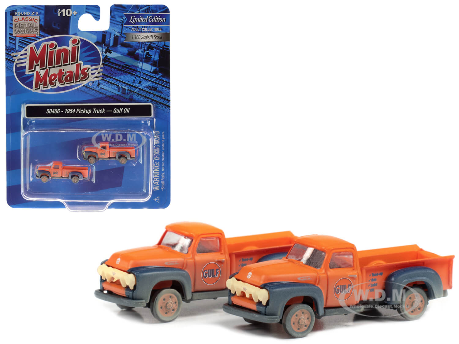 Image of 1954 Ford Pickup Trucks "Gulf Oil" Orange (Dirty/Weathered) Set of 2 pieces 1/160 (N) Scale Model Cars by Classic Metal Works