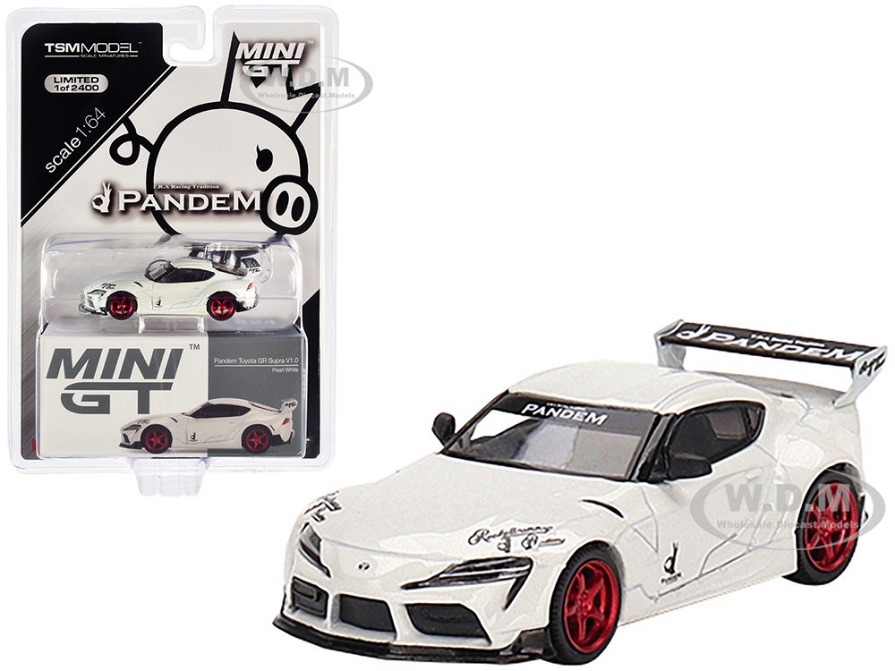 Toyota Pandem GR Supra V1.0 RHD (Right Hand Drive) Pearl White with Graphics Limited Edition to 2400 pieces Worldwide 1/64 Diecast Model Car by True