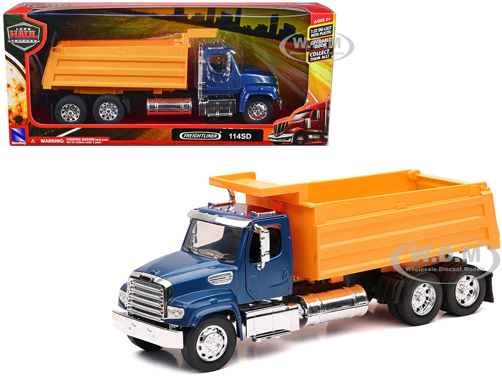 Freightliner 114SD Dump Truck Blue and Yellow Long Haul Trucker Series 1/32 Diecast Model by New Ray