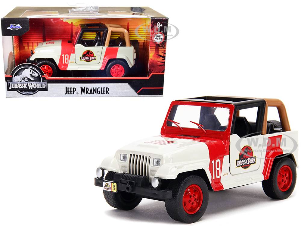 Jeep Wrangler 18 "Jurassic Park" Red and Beige "Jurassic World" 1/32 Diecast Model Car by Jada