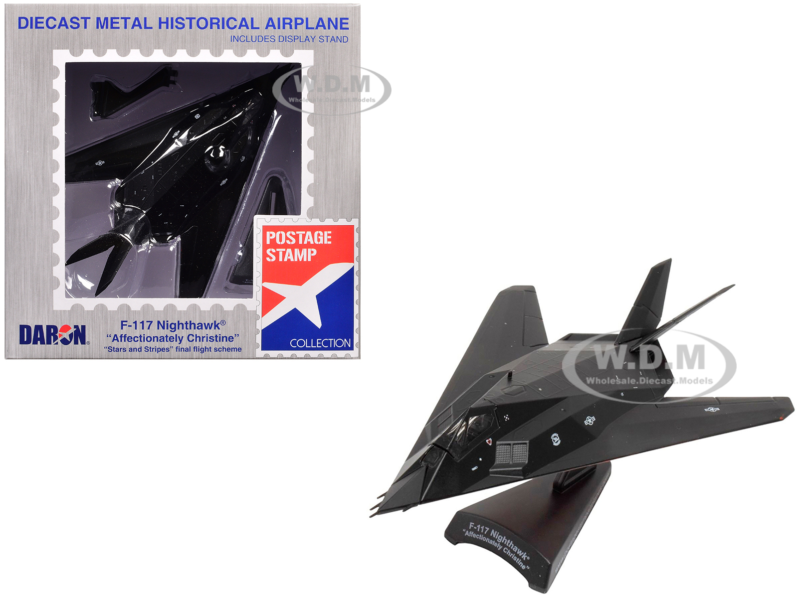 Lockheed F-117 Nighthawk Stealth Aircraft Affectionately Christine - Stars and Stripes United States Air Force 1/150 Diecast Model Airplane by Postage Stamp