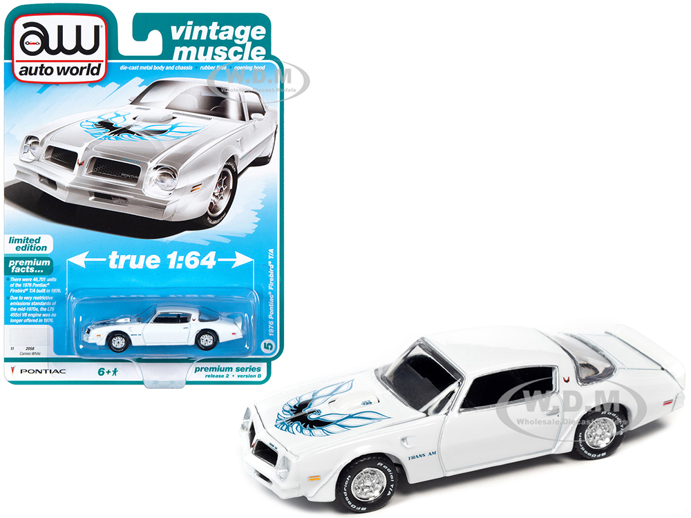 1976 Pontiac Firebird Trans Am Cameo White with Blue & Black Bird Hood Graphic 