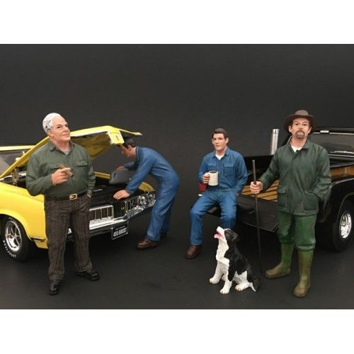 Mechanics Customer And A Dog 5 Piece Figurine Set For 1/18 Scale Models By American Diorama