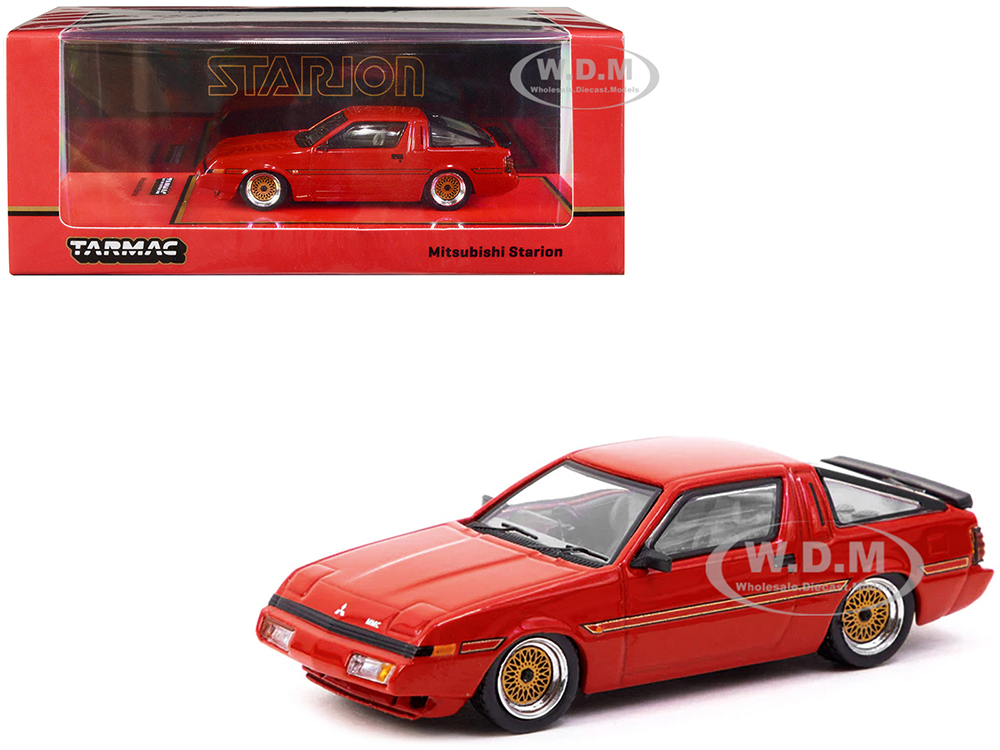 Mitsubishi Starion RHD (Right Hand Drive) Bright Red with Black Stripes Road64 Series 1/64 Diecast Model Car by Tarmac Works