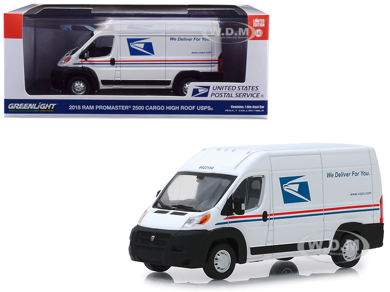 2018 RAM ProMaster 2500 Cargo High Roof Van United States Postal Service (USPS) White 1/43 Diecast Model Car By Greenlight