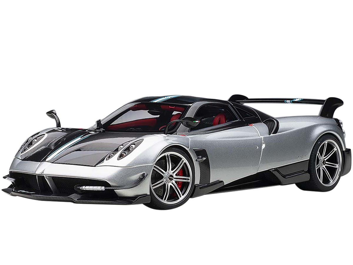 Pagani Huayra Bc Grigio Mercurio / Silver Gray And Carbon Fiber With Red Interior 1/18 Diecast Model Car By Autoart