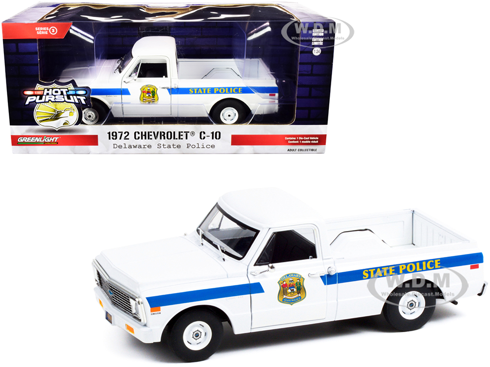 1972 Chevrolet C-10 Pickup Truck White with Blue Stripes "Delaware State Police" "Hot Pursuit" Series 1/24 Diecast Model Car by Greenlight
