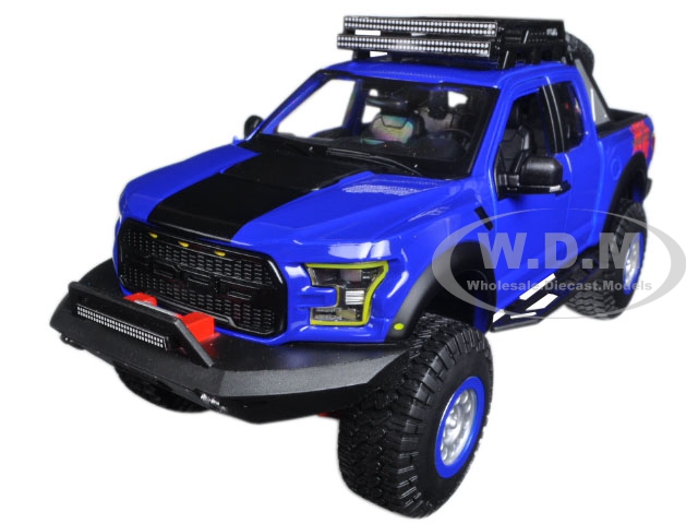 2017 Ford F-150 Raptor Pickup Truck Blue Off Road Kings 1/24 Diecast Model Car by Maisto