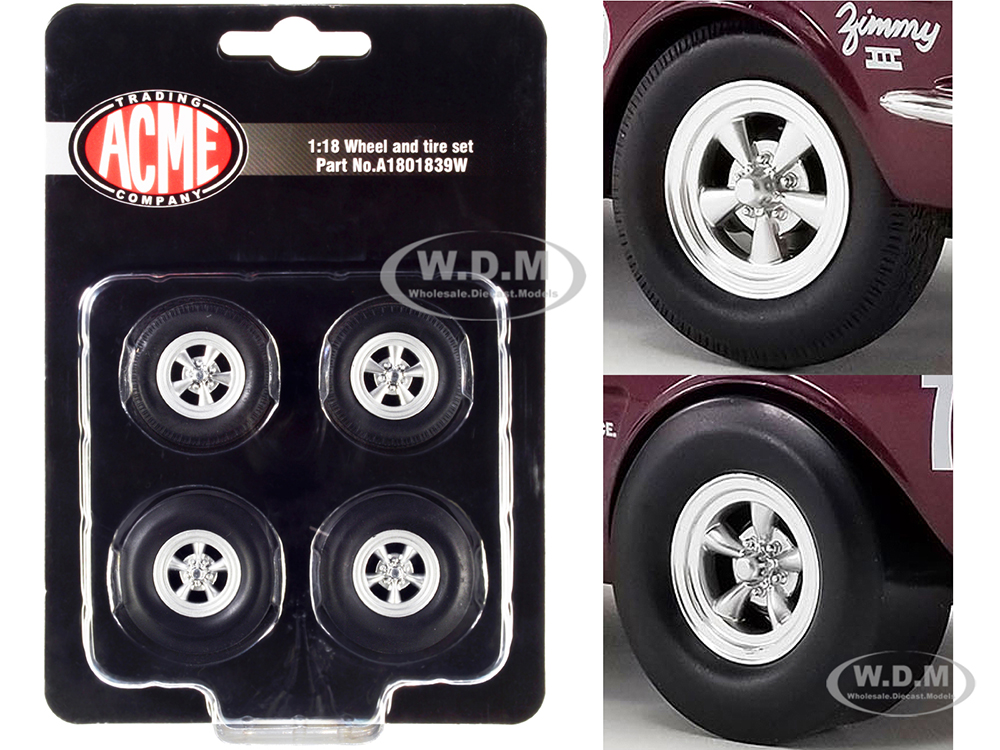 A/FX Drag Wheel and Tire Set of 4 pieces from "1965 Ford Mustang A/FX Bill Lawton "Tasca Ford" 1/18 by ACME
