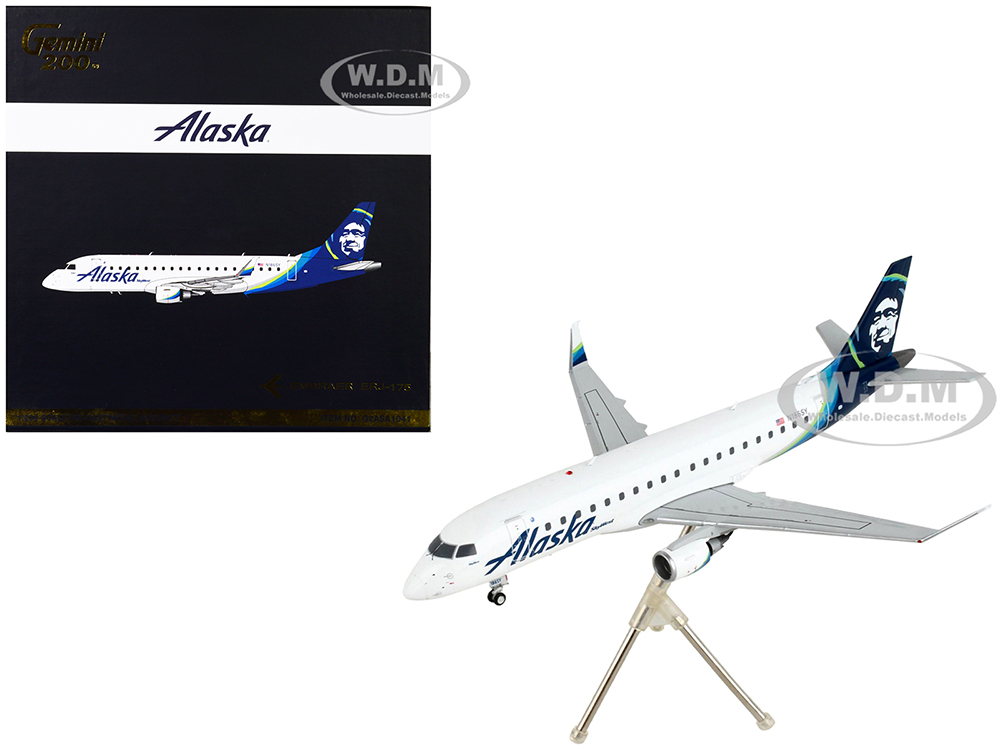Embraer ERJ-175 Commercial Aircraft Alaska Airlines White with Blue Tail Gemini 200 Series 1/200 Diecast Model Airplane by GeminiJets