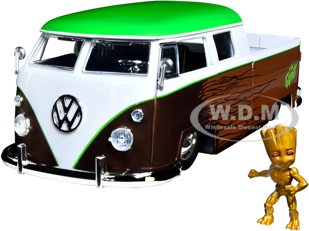 1963 Volkswagen Bus Pickup Truck with Groot Diecast Figurine "Guardians of the Galaxy" "Marvel" Series 1/24 Diecast Model Car by Jada