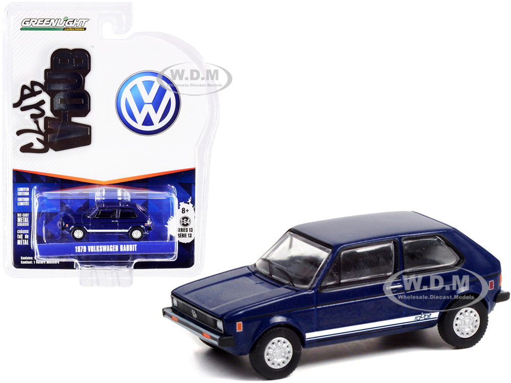 1979 Volkswagen Rabbit Tarpon Blue with White Stripes "Club Vee V-Dub" Series 13 1/64 Diecast Model Car by Greenlight