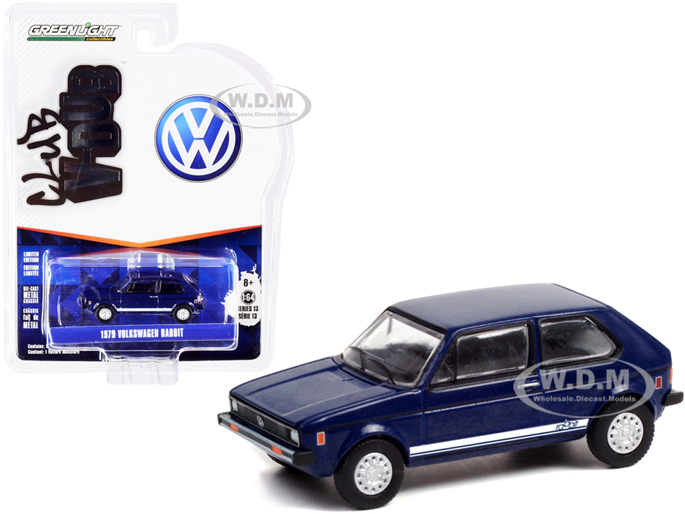 1979 Volkswagen Rabbit Tarpon Blue with White Stripes Club Vee V-Dub Series 13 1/64 Diecast Model Car by Greenlight