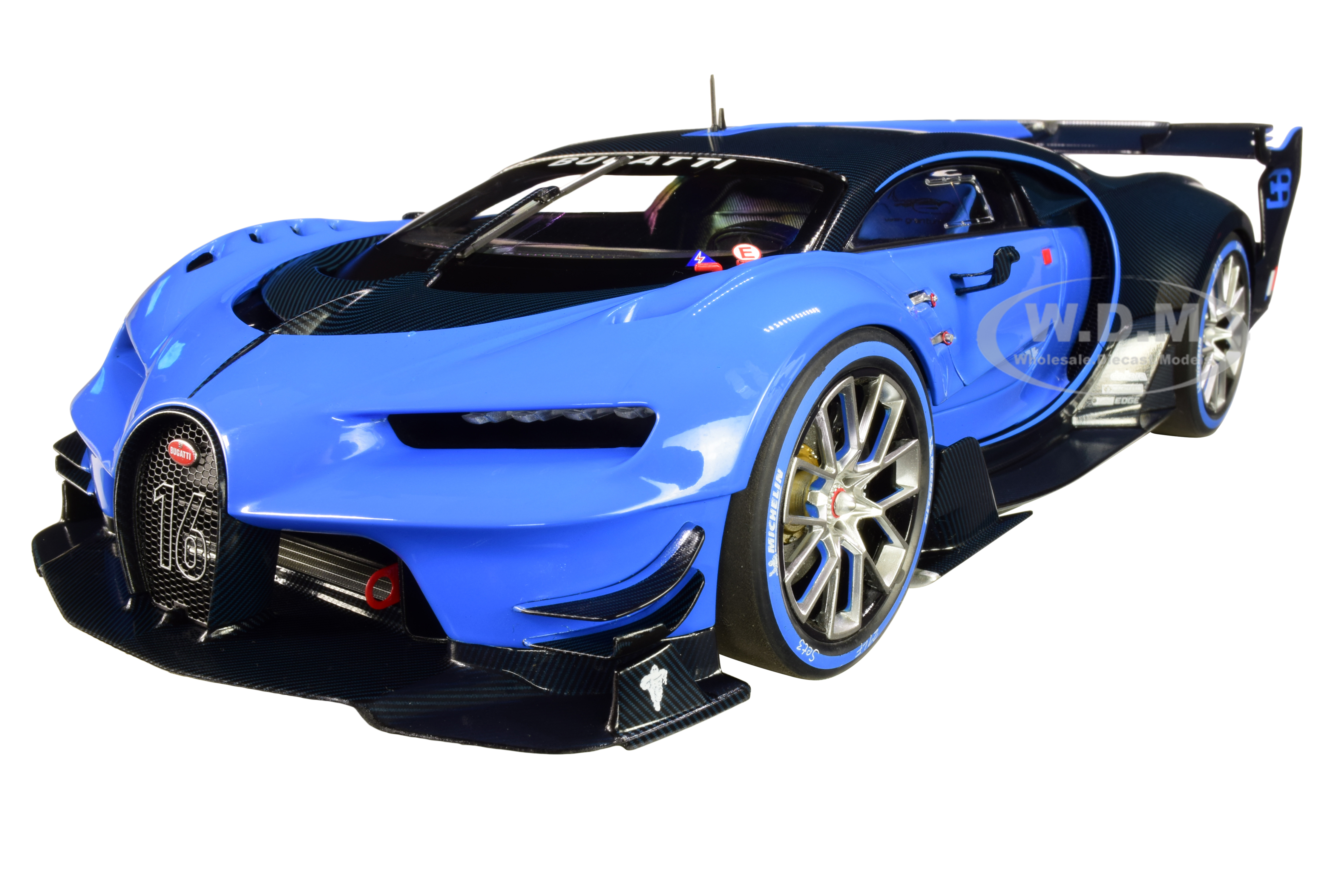 Bugatti Vision Gran Turismo "16" Bugatti Light Blue Racing And Blue Carbon Fiber 1/18 Model Car By Autoart