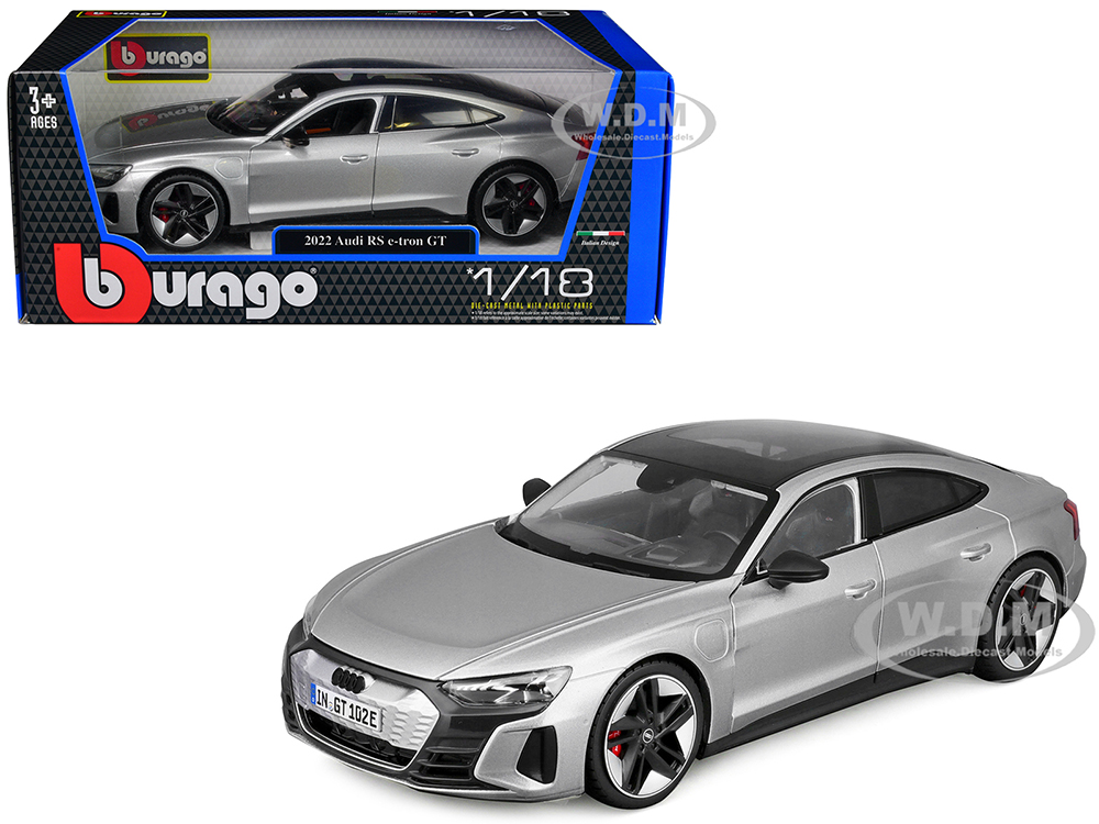 2022 Audi RS e-tron GT Silver Metallic with Sunroof 1/18 Diecast Model Car by Bburago