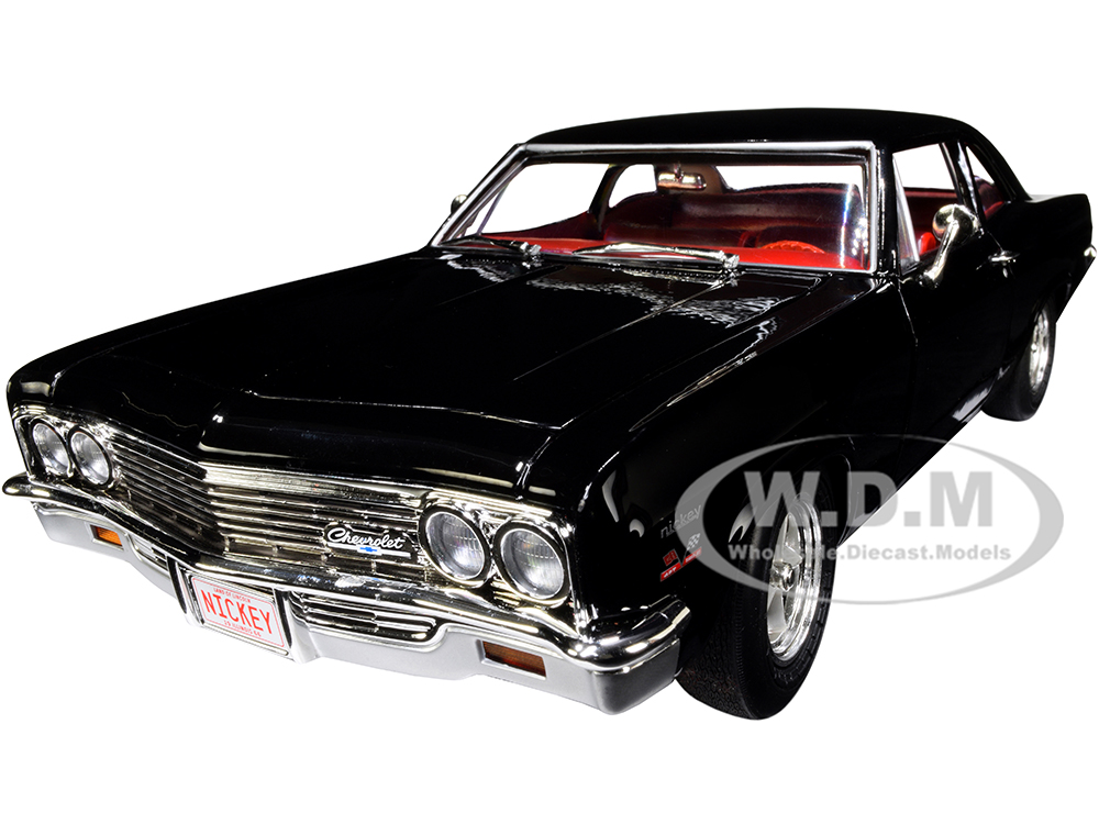 1966 Chevrolet Biscayne Nickey Coupe Tuxedo Black with Red Interior "American Muscle 30th Anniversary" (1991-2021) 1/18 Diecast Model Car by Auto Wor