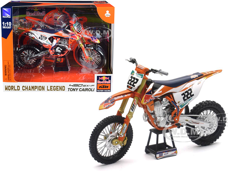 Image of KTM 450 SX-F 222 Tony Cairoli World Champion Legend "Red Bull KTM Factory Racing" 1/10 Diecast Motorcycle Model by New Ray