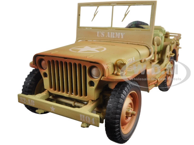 Us Army Wwii Jeep Vehicle Desert Color Weathered Version 1/18 Diecast Model Car By American Diorama