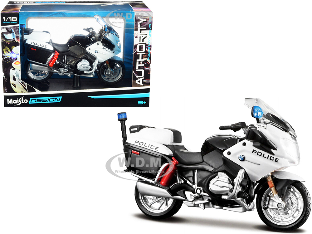 BMW R1200RT U.S. Police White Authority Police Motorcycles Series With Plastic Display Stand 1/18 Diecast Motorcycle Model By Maisto