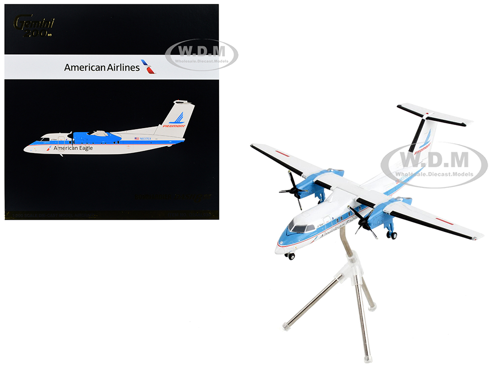 Bombardier Dash 8-100 Commercial Aircraft American Eagle - Piedmont Airlines White With Blue Stripes Gemini 200 Series 1/200 Diecast Model Airpla