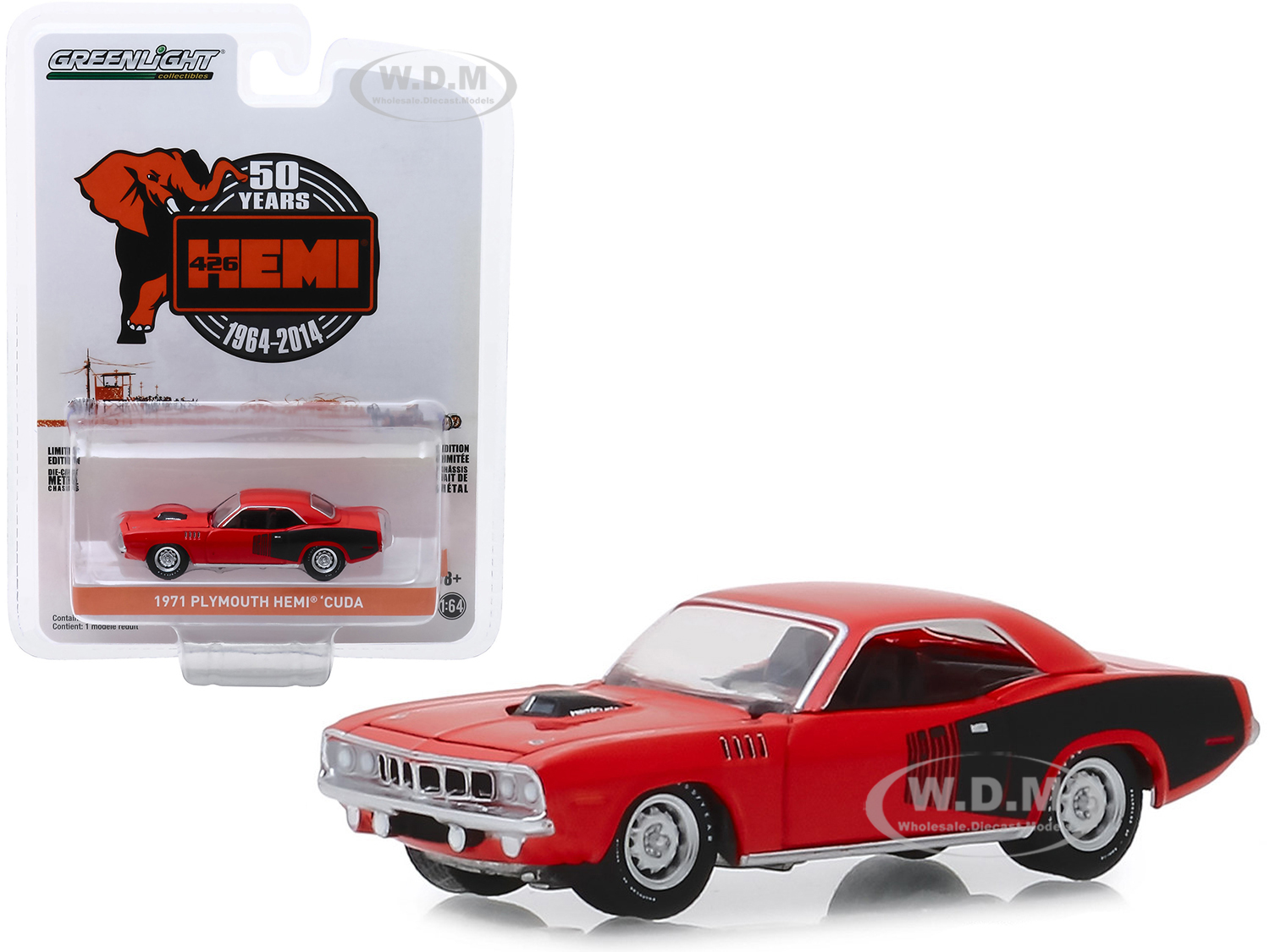 1971 Plymouth Hemi Barracuda Red With Black Stripes "426 Hemi 50 Years" (1964-2014) "anniversary Collection" Series 9 1/64 Diecast Model Car By Green