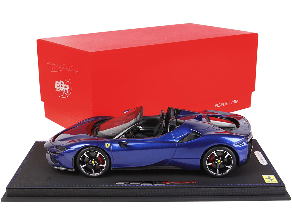 Ferrari SF90 Spider Convertible Blue Elettrico Metallic with DISPLAY CASE Limited Edition to 140 pieces Worldwide 1/18 Model Car by BBR