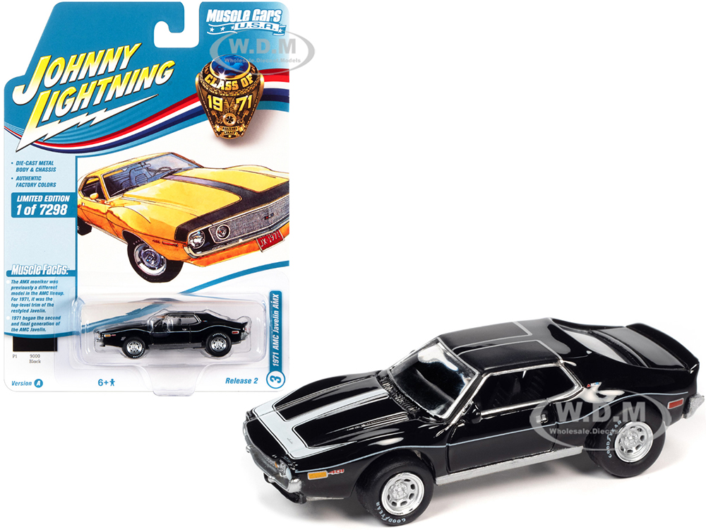 1971 AMC Javelin AMX Black with White Stripes Class of 1971 Limited Edition to 7298 pieces Worldwide Muscle Cars USA Series 1/64 Diecast Model Car by Johnny Lightning