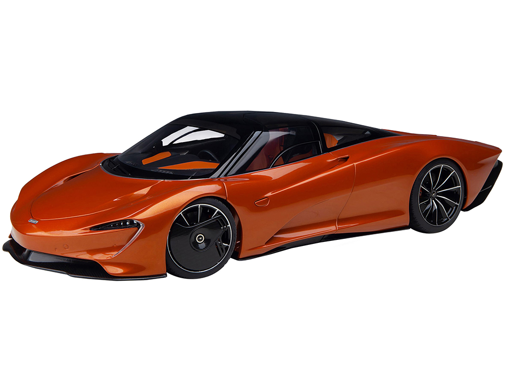 McLaren Speedtail Volcano Orange Metallic with Black Top and Suitcase Accessories 1/18 Model Car by Autoart