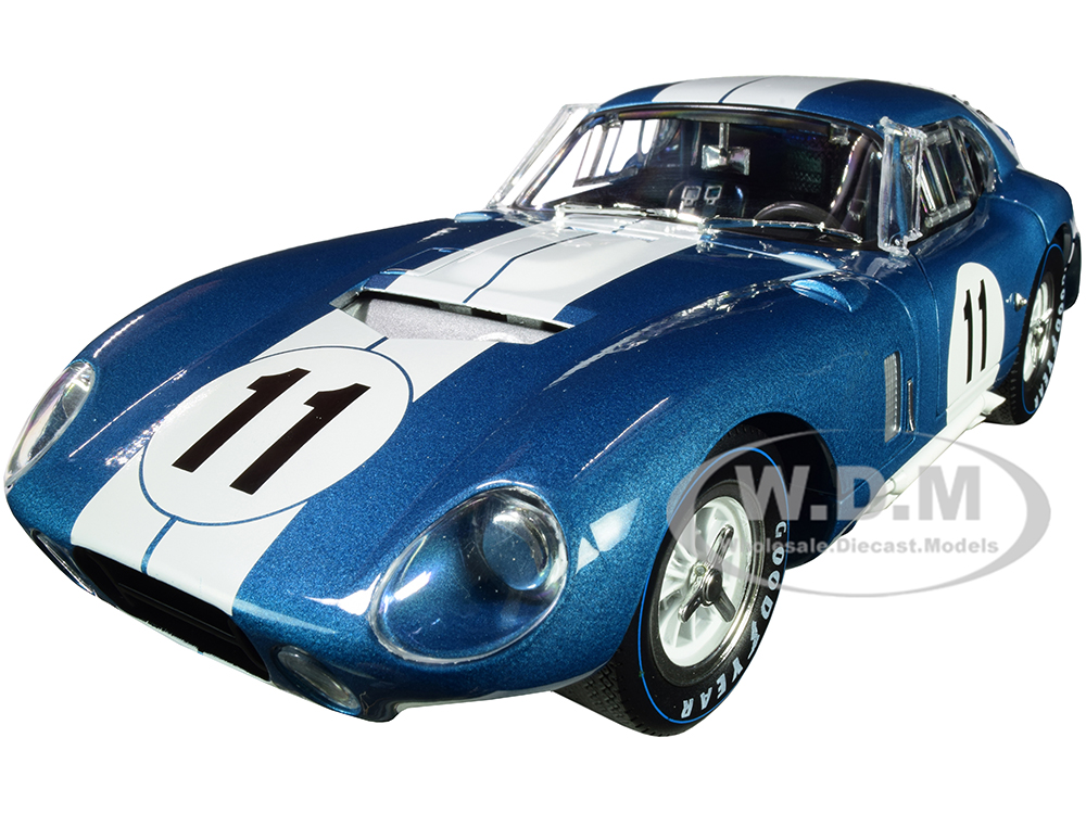 1965 Shelby Cobra Daytona Coupe 11 Blue Metallic with White Stripes 1/18 Diecast Model Car by Shelby Collectibles